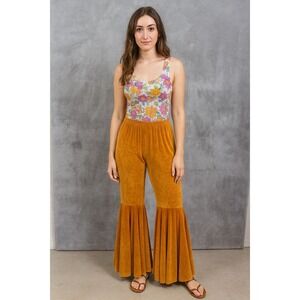 MOTHER HUSTLER Velvet Flared Leggings Velour Bell Bottom Pants Retro 70s 90s S